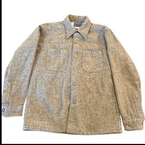 Vintage 60s 70s Pendleton Solid Wool Board Shirt Loop Collar USA M